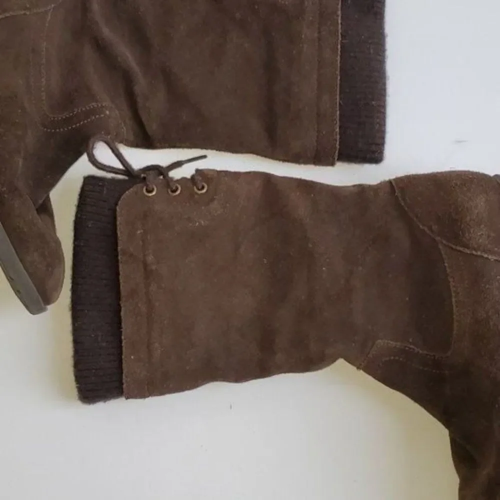 Lands End Boots Suede Leather Brown Sweater Top Winter Snow Kids Size 3 M YOUTH